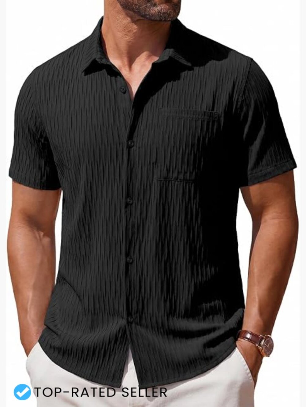 Men's Textured Button Down Short Sleeve Shirt Casual Summer Wrinkle Free Beach